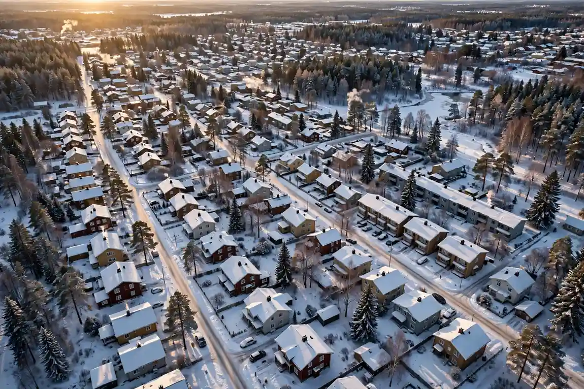 Luminen Helsingin lähiö ilmasta kuvattuna